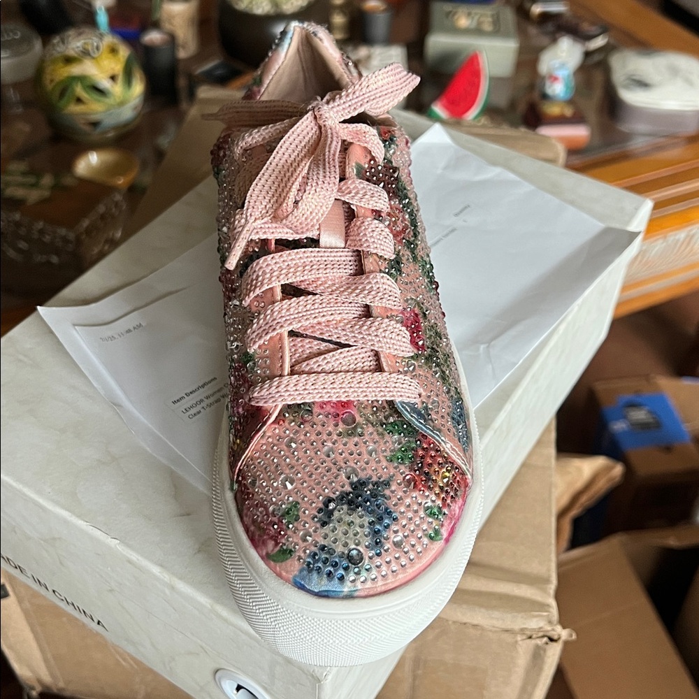 Dolce 66 Women’s Rhinestone Low-Top Lace Up Sneakers Pink Multicolor All Sizes - Picture 5 of 7